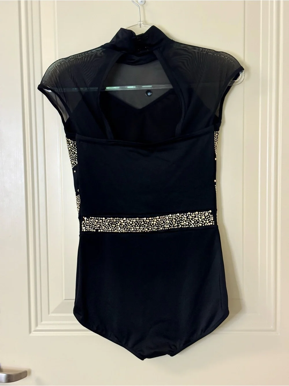 WEISSMAN ELITE BLACK MOCKNECK GOLD STUDDED LEOTARD COSTUME SZ MA EUC $160